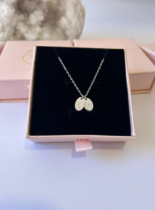 Oval Initial Necklace Silver