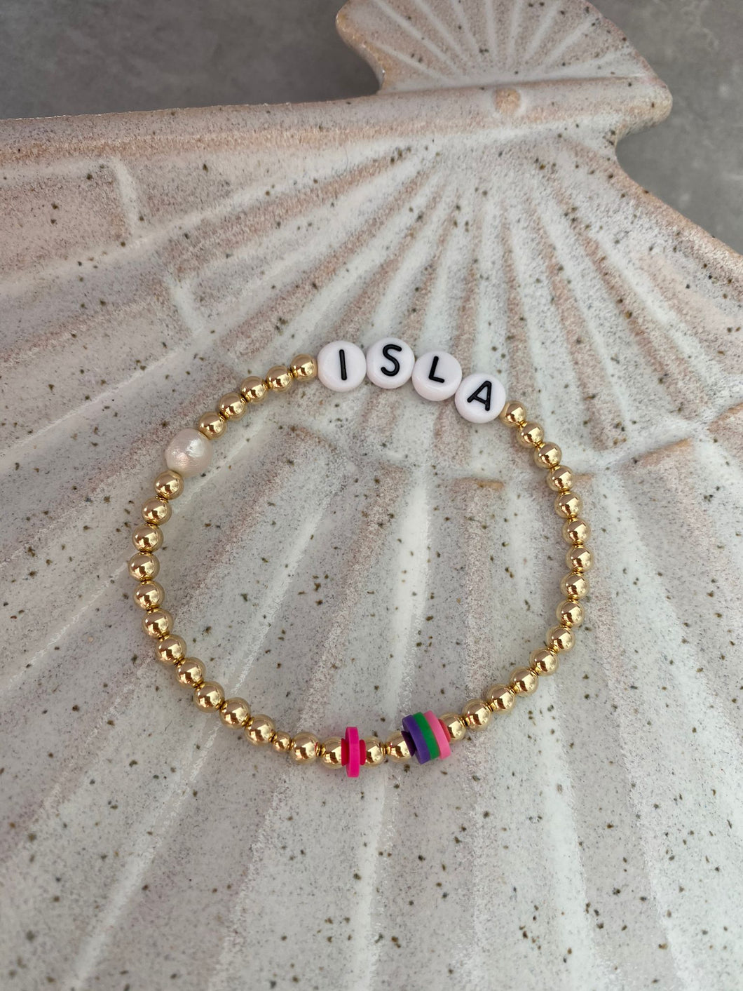 Gold Beaded Name Bracelet / Pearl Colour Combo