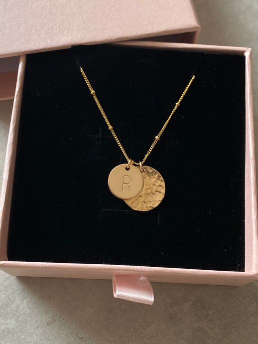 Textured Disc Charm Beaded Necklace